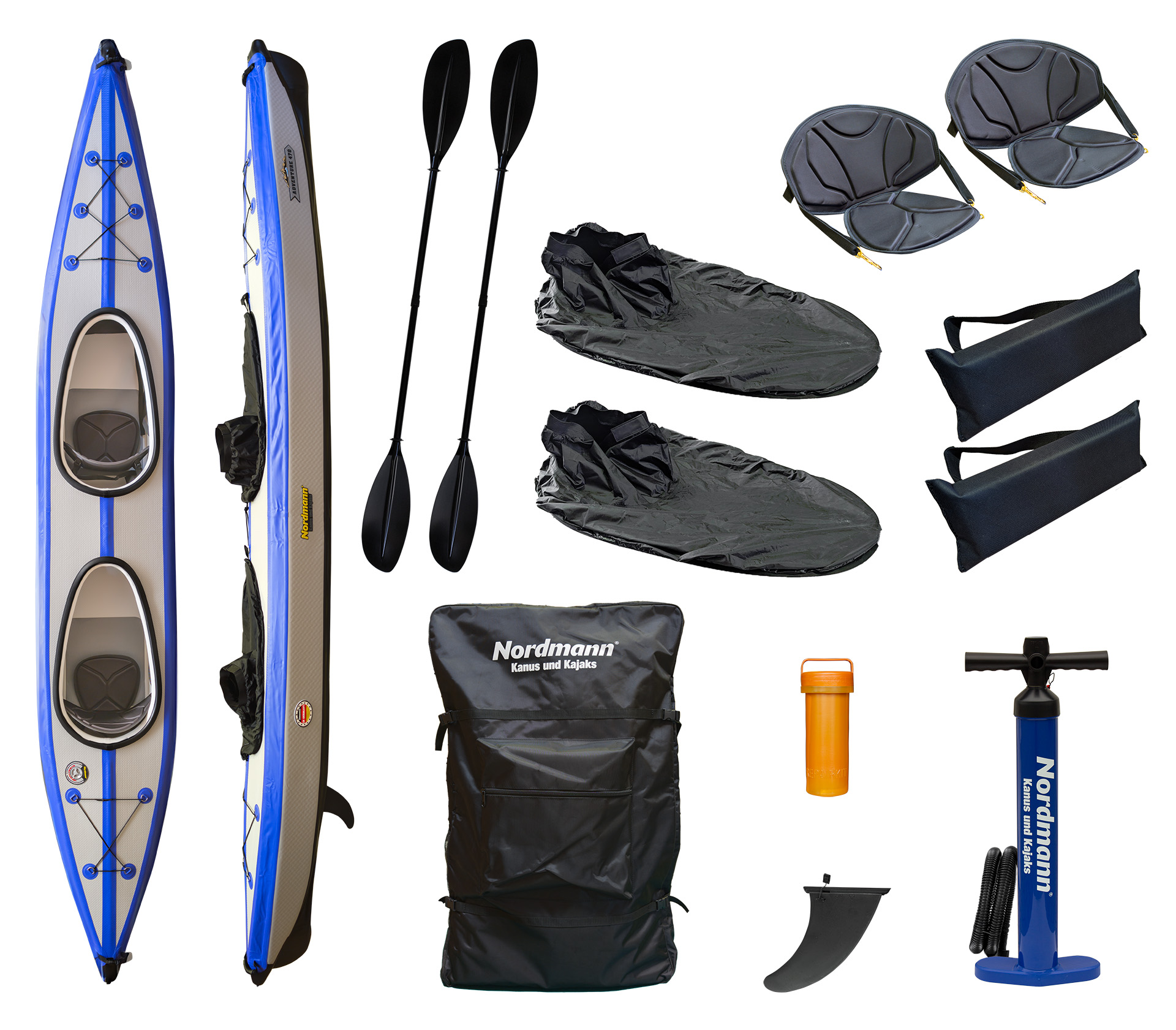 Nordmann®  I-Kajak Adventure 470 Drop Stitch Luftkajak 2-Sitzer inkl. Sitze, Paddel und Zubehör