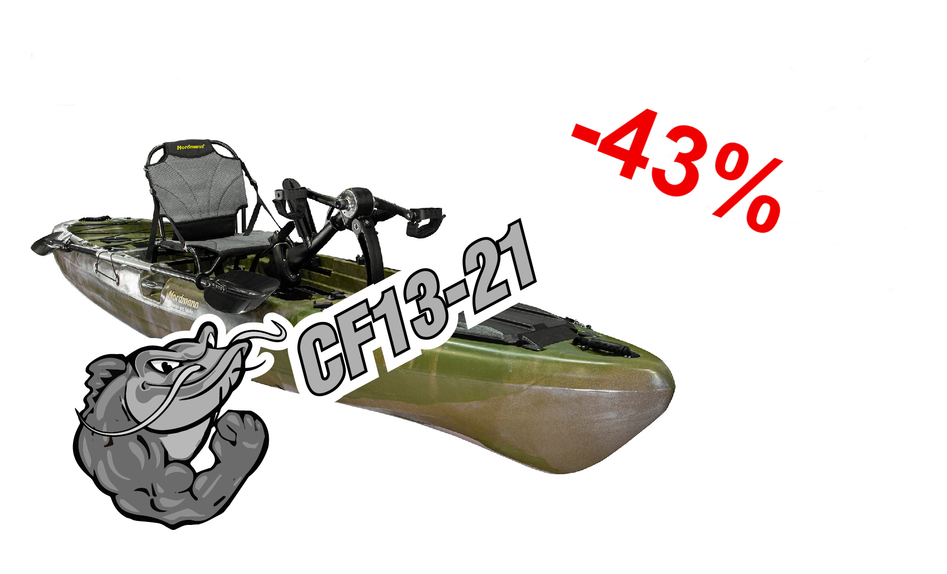 Nordmann® CF13-21 Angelkajak Sit on Top inkl. Zahnstangen-Pedalantrieb | Gebraucht #33