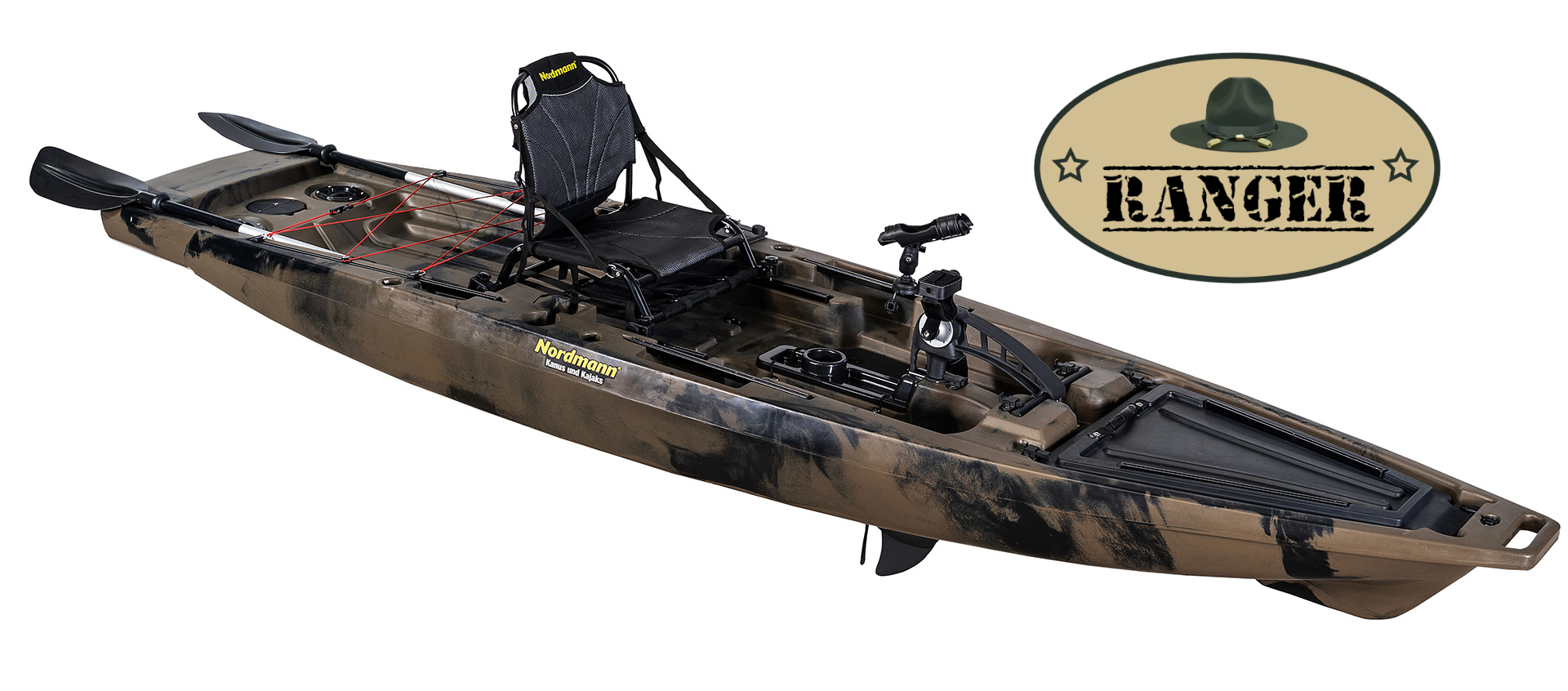 Nordmann® Ranger 12.5 Angelkajak Sit on Top inkl. Zahnstangen-Pedalantrieb