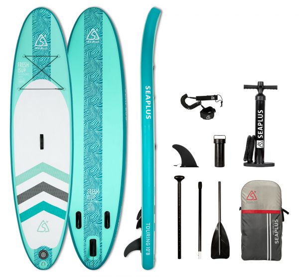 SEA PLUS Aufblasbares SUP Board FRESH GREEN 10'6" inkl. Paddel, Pumpe und weiterem Zubehör
