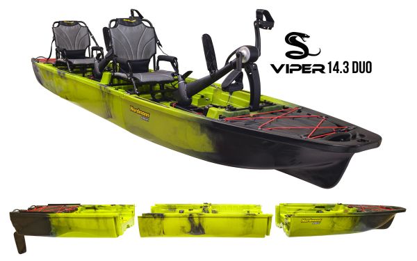 Nordmann® Viper 14.3 Duo teilbares Angelkajak Sit on Top inkl. Zahnstangen-Pedalantrieb