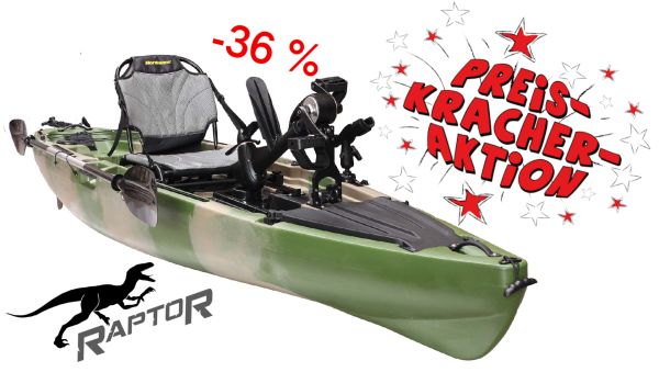 Nordmann® Raptor 11.8 Angelkajak Sit on Top inkl. Zahnstangen-Pedalantrieb