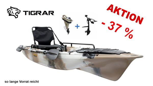 Nordmann® Tigrar 12.8 Angelkajak Sit on Top | inkl. Pedalantrieb und Elektromotor | Restposten