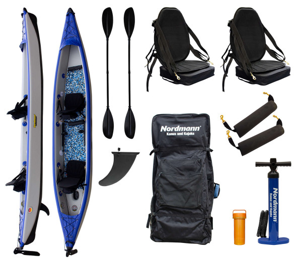 Nordmann® I-Kajak Racer 470 Drop Stitch Luftkajak 2-Sitzer inkl. Sitze, Paddel und Zubehör